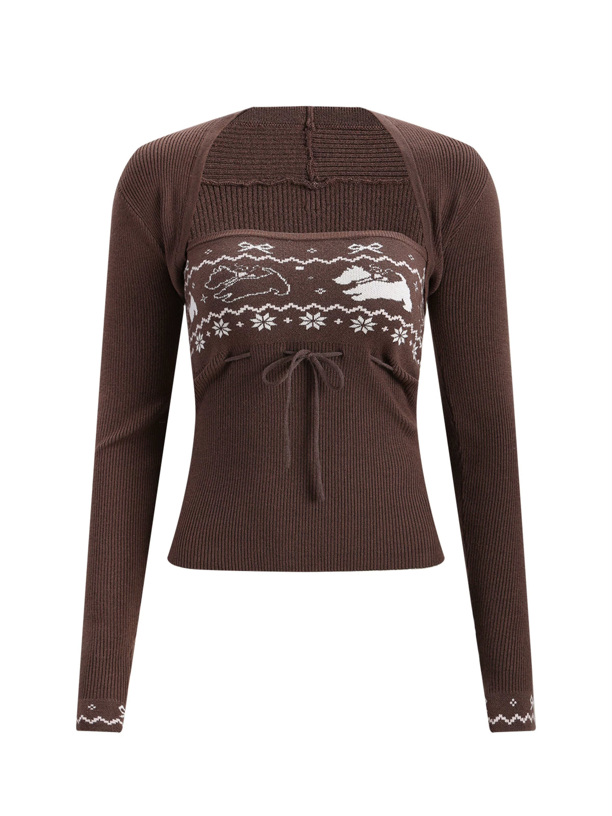 Coffee Fair Isle Knit Cardigan Set