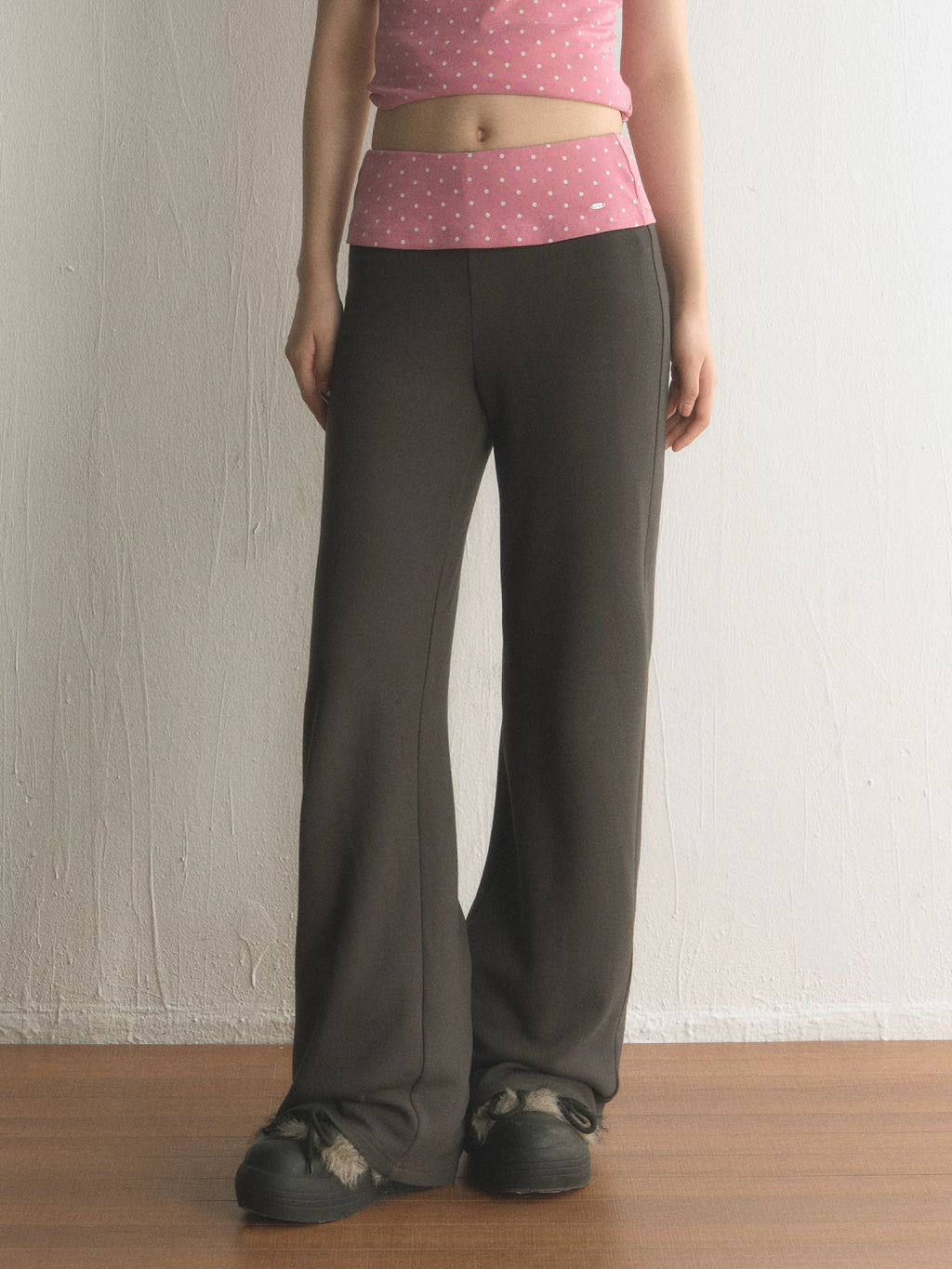 Color-Block Polka Dot High-Waisted Flared Pants