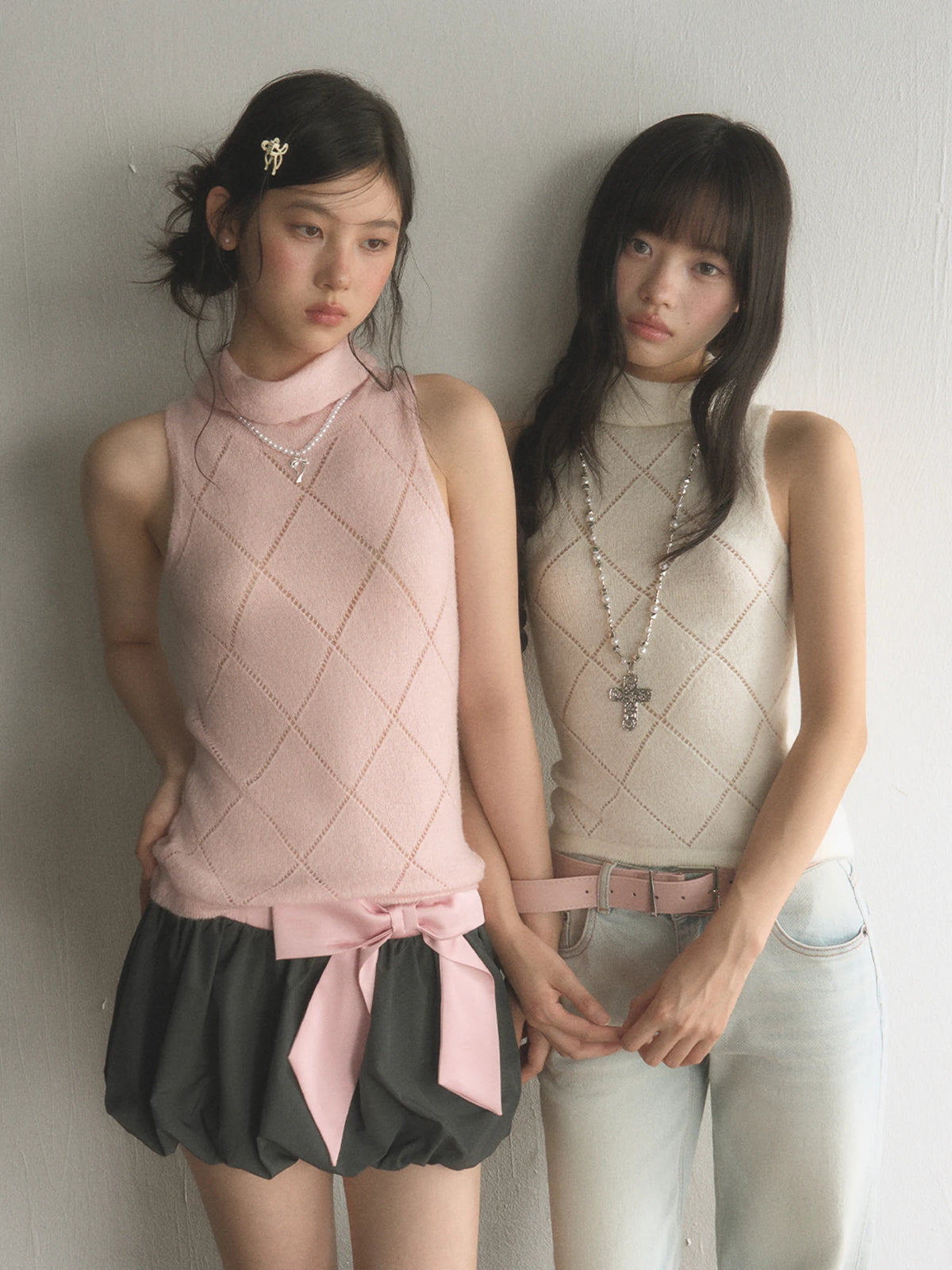 Diamond Argyle Hollow-Out Knit Vest Top
