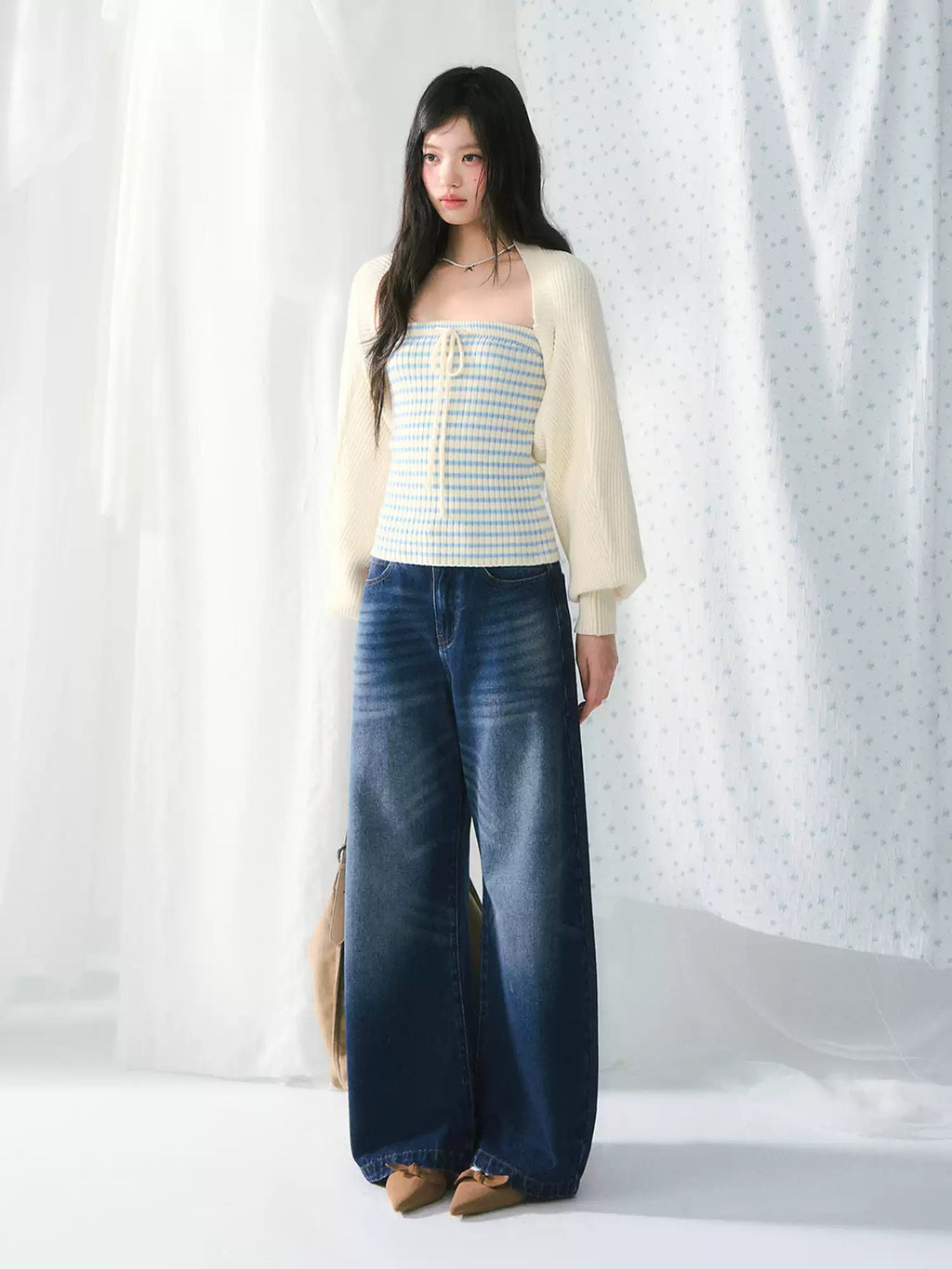 Retro dark wash wide-leg jeans