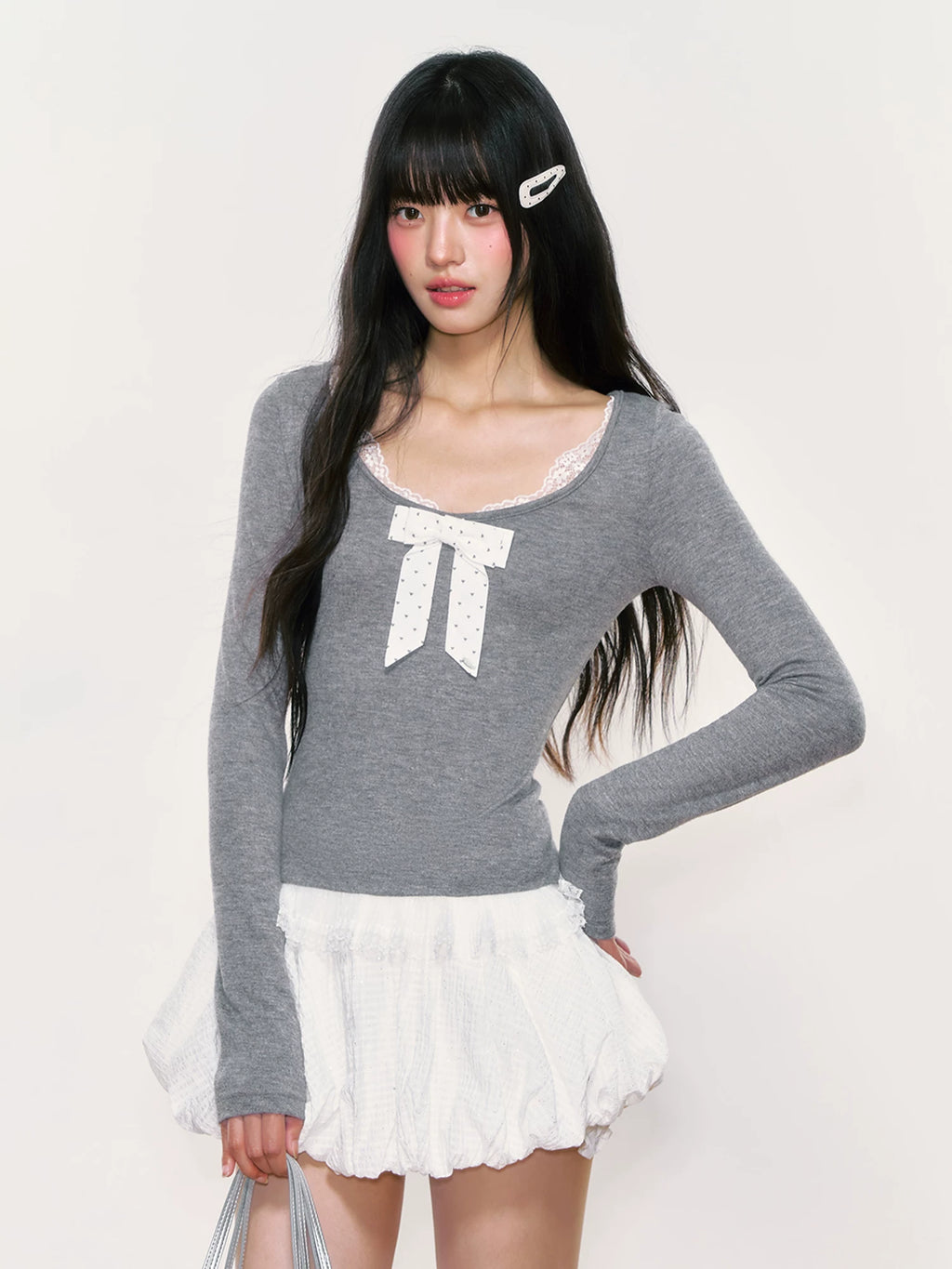 Bow Lace Long-Sleeve T-Shirt