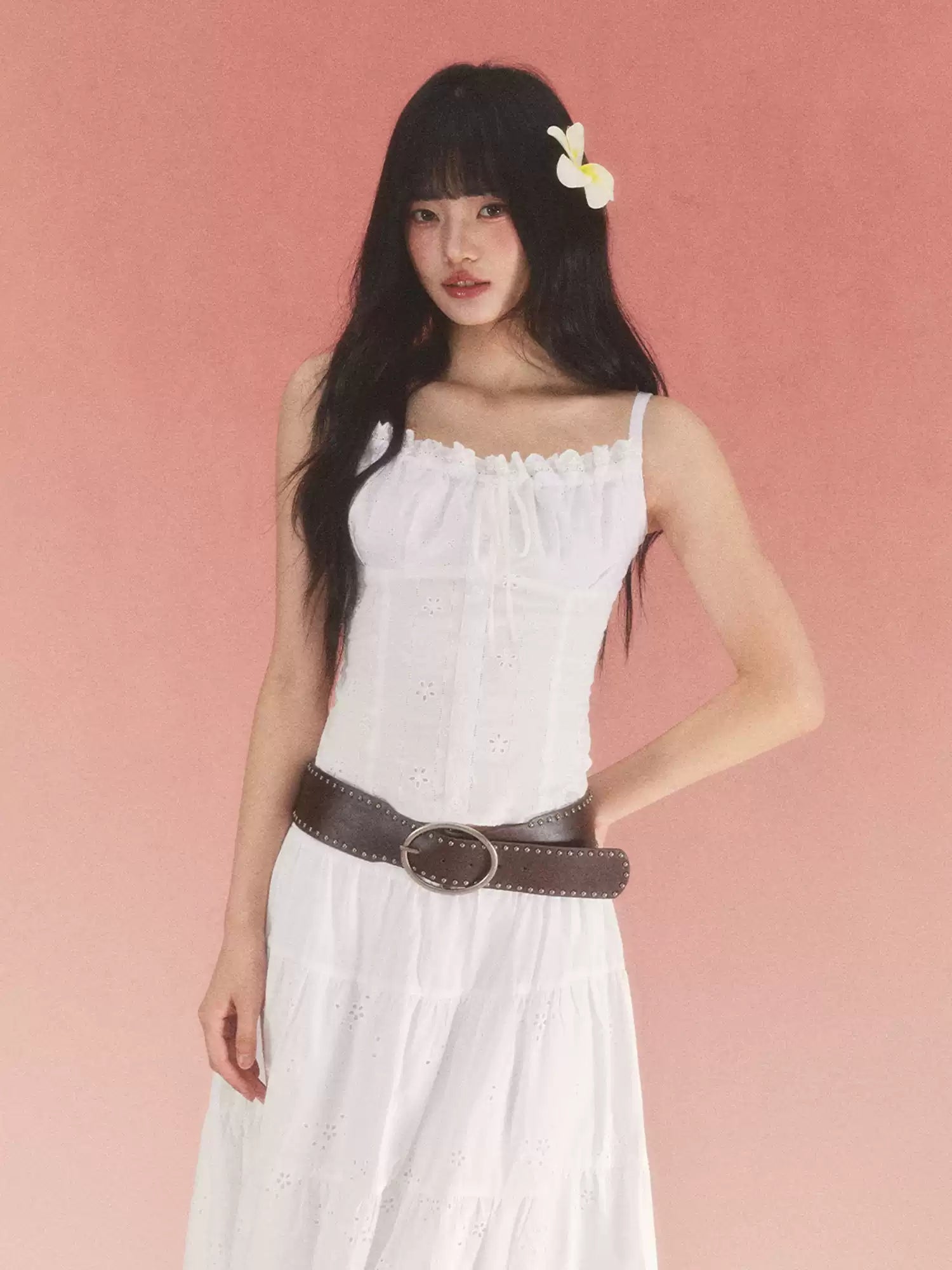 Bow detail white jacquard camisole top