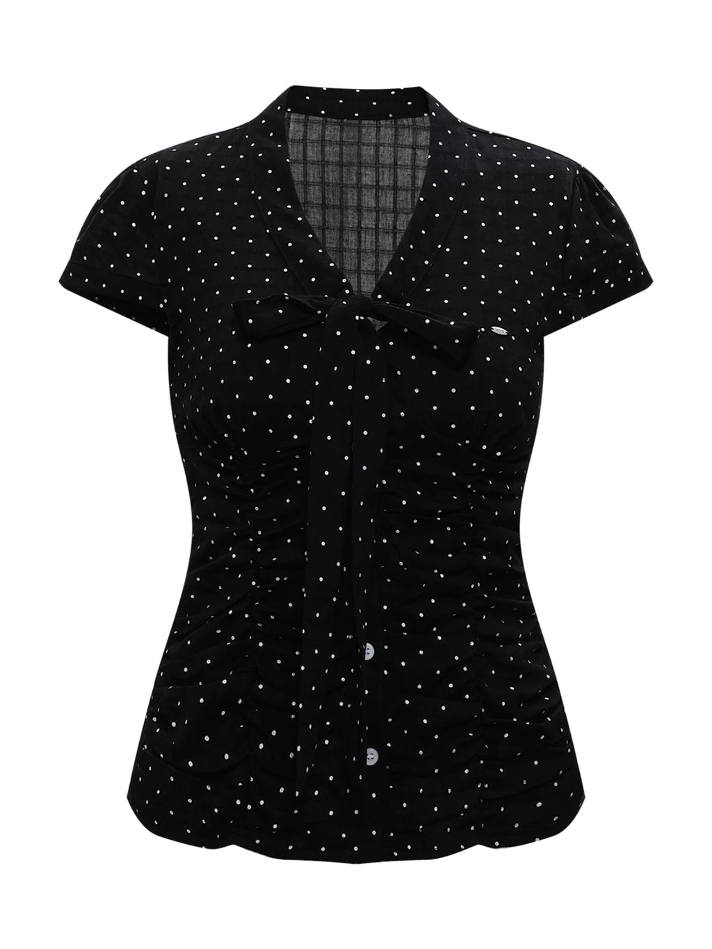 Retro Polka Dot Lace-Up Short-Sleeve Top