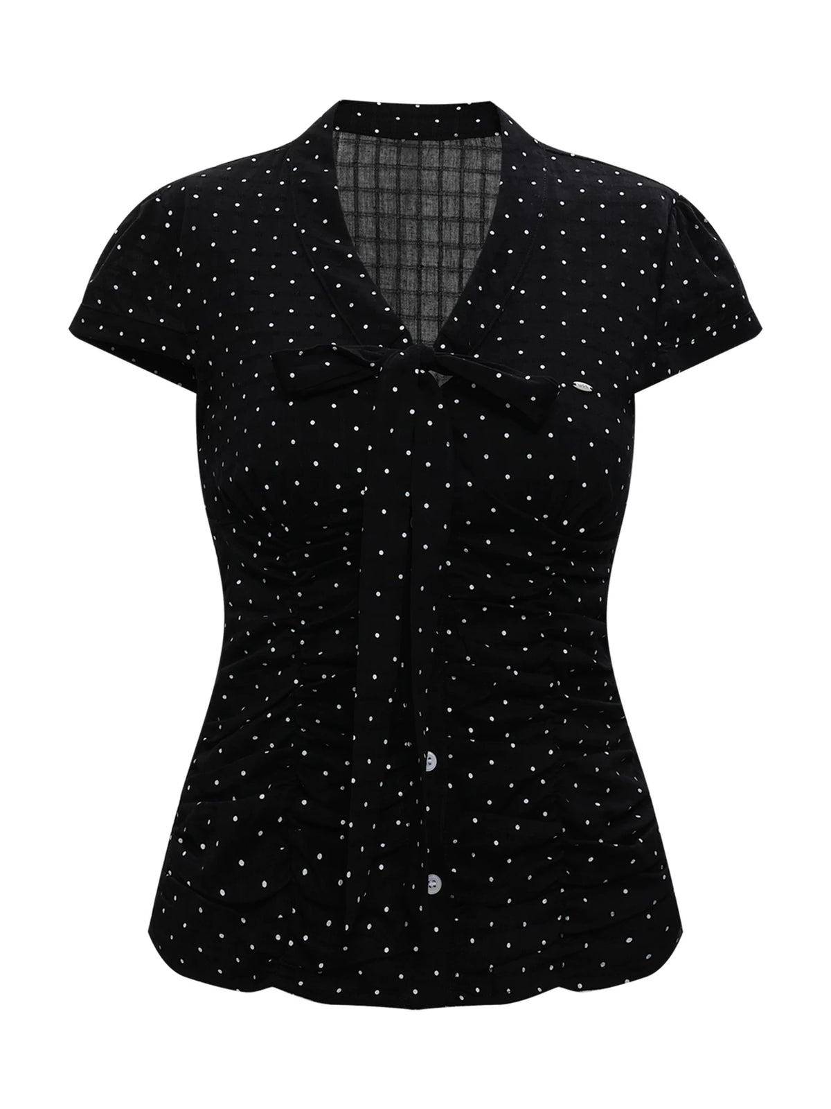 Retro Polka Dot Lace-Up Short-Sleeve Top