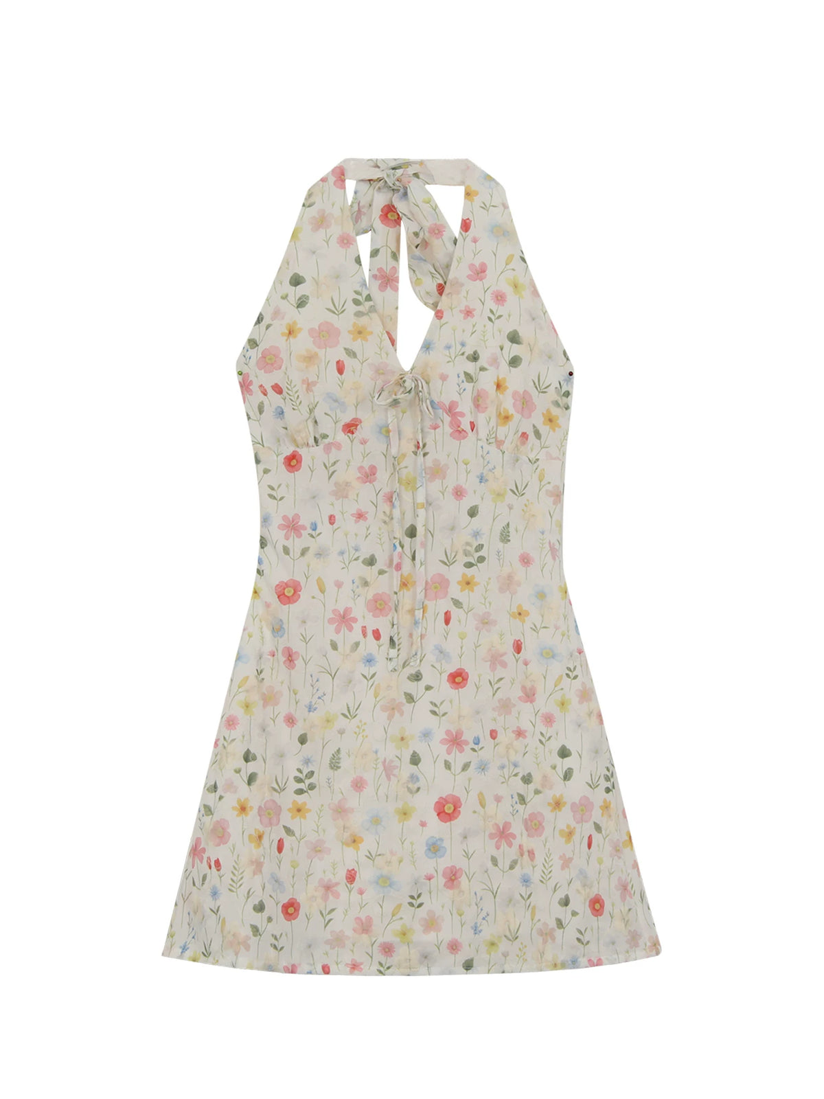 French Style Floral Halter Neck Mini Dress