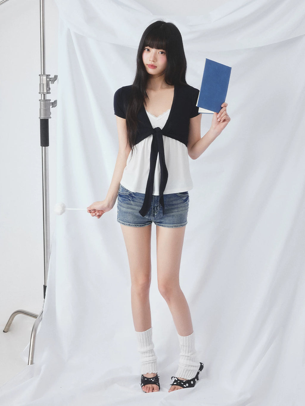 Color-Blocked Tie-Up Cardigan & Camisole Set