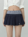 Pleated A-Line Denim Skirt