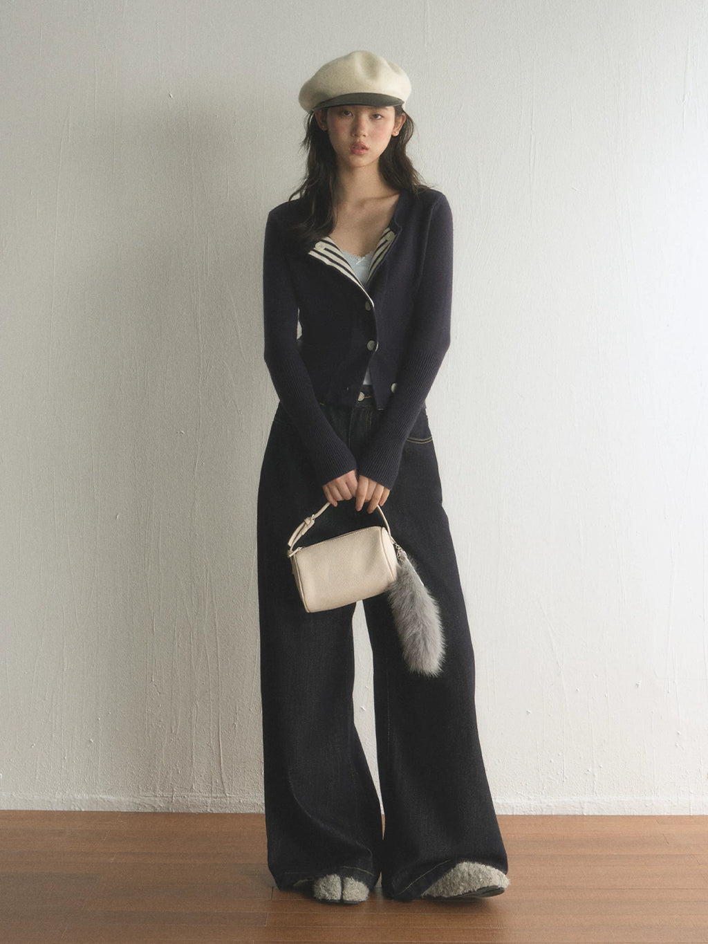 Patchwork Striped Lapel Knit Cardigan
