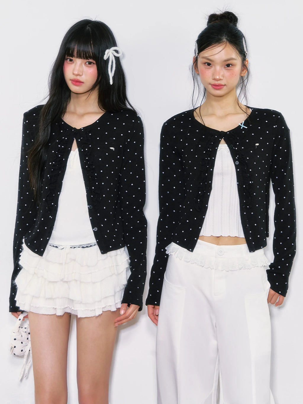 Polka Dot French-Style Lightweight Knit Cardigan