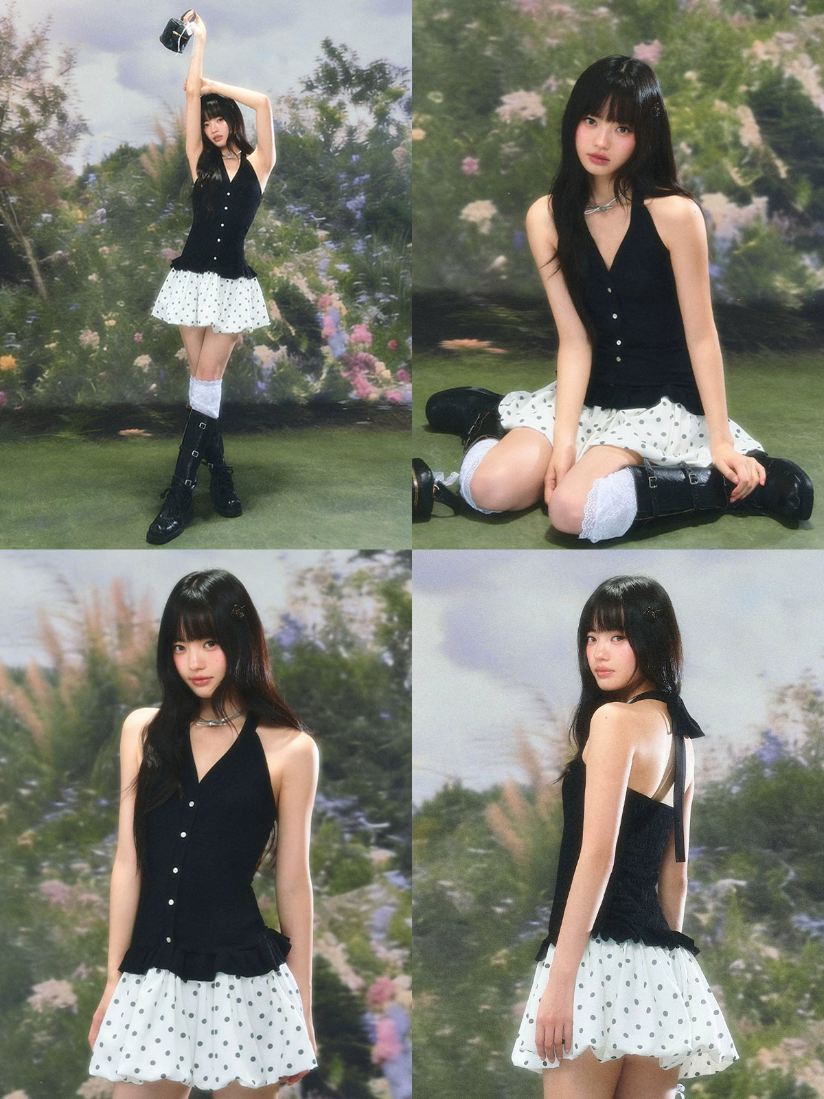 Slim-Fit Halter Neck Polka Dot Dress