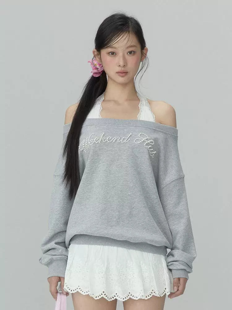 Layered Off-the-Shoulder Sweatshirt