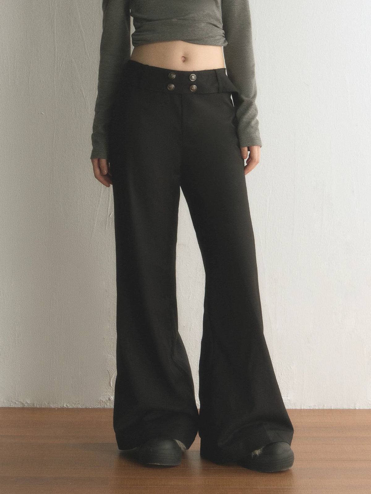 Retro High-Waisted Multi-Button Flared Pants