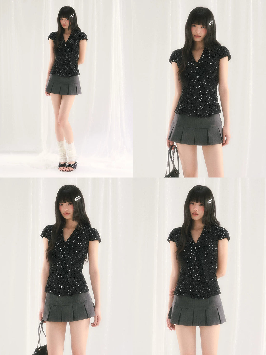 Retro Polka Dot Lace-Up Short-Sleeve Top