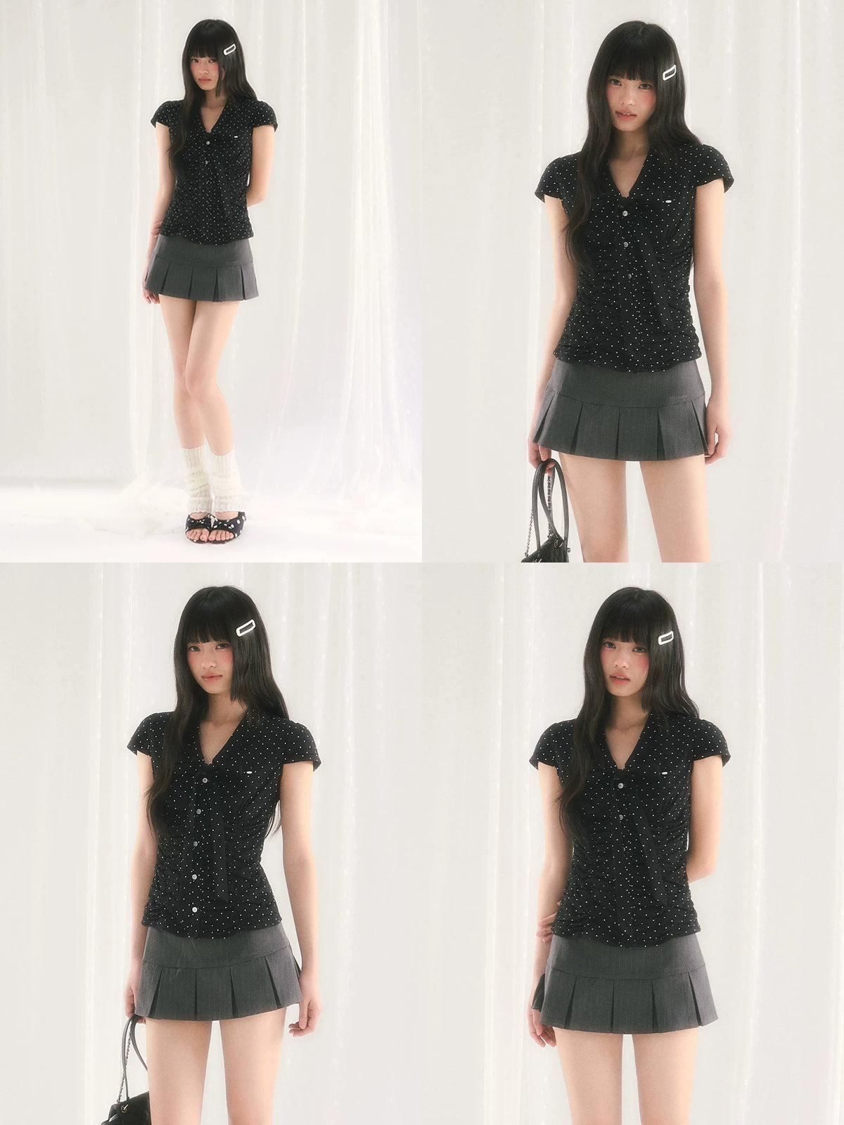 Retro Polka Dot Lace-Up Short-Sleeve Top
