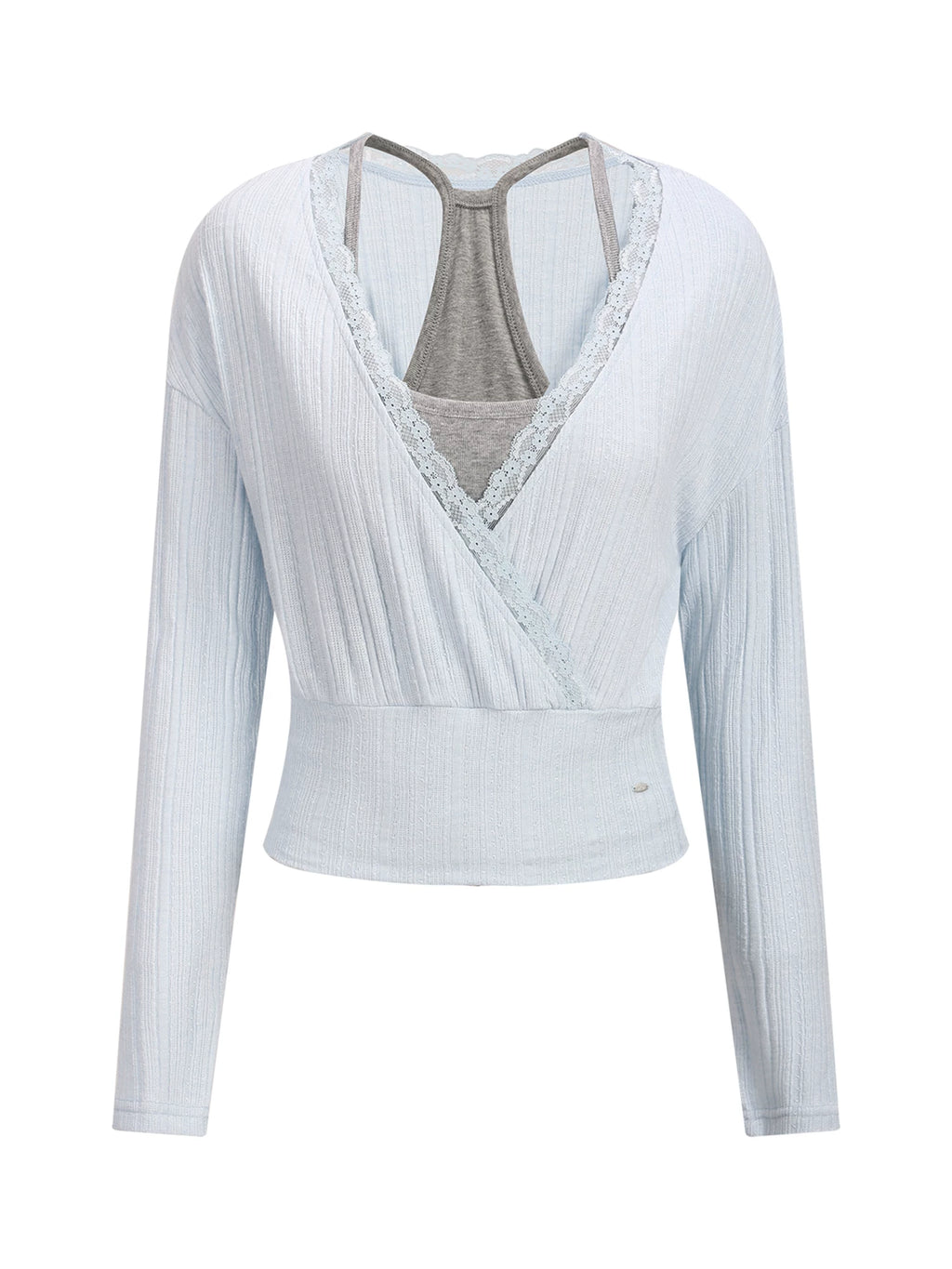 V-Neck Lace-Spliced Waist-Cinching Blouse and Tank Top Set