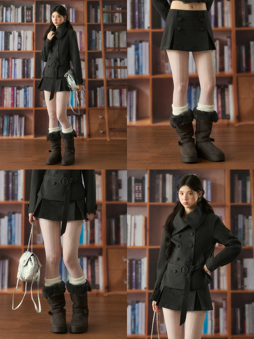 Double-Breasted Woolen Mini Skirt