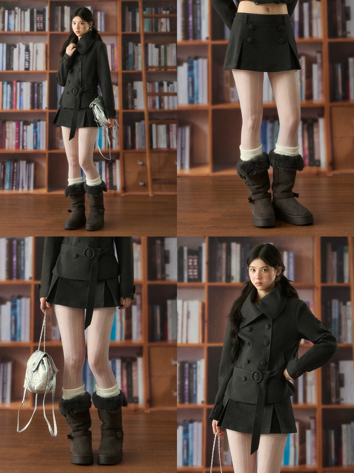 Double-Breasted Woolen Mini Skirt