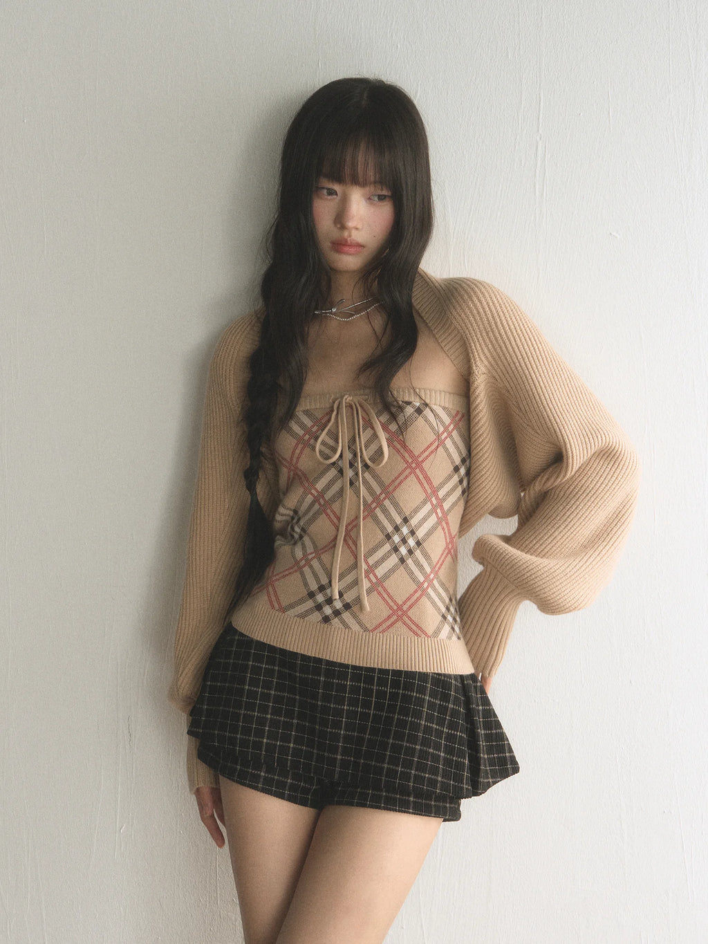 Retro Quilted Tube Top & Knit Vest Set