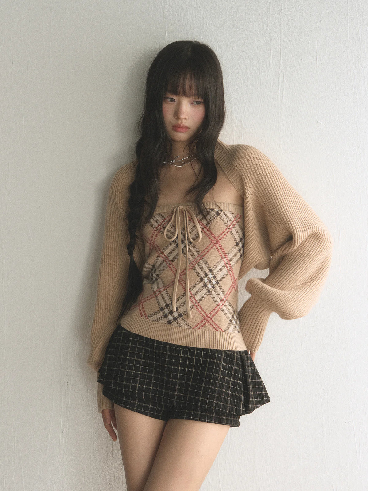 Retro Quilted Tube Top & Knit Vest Set