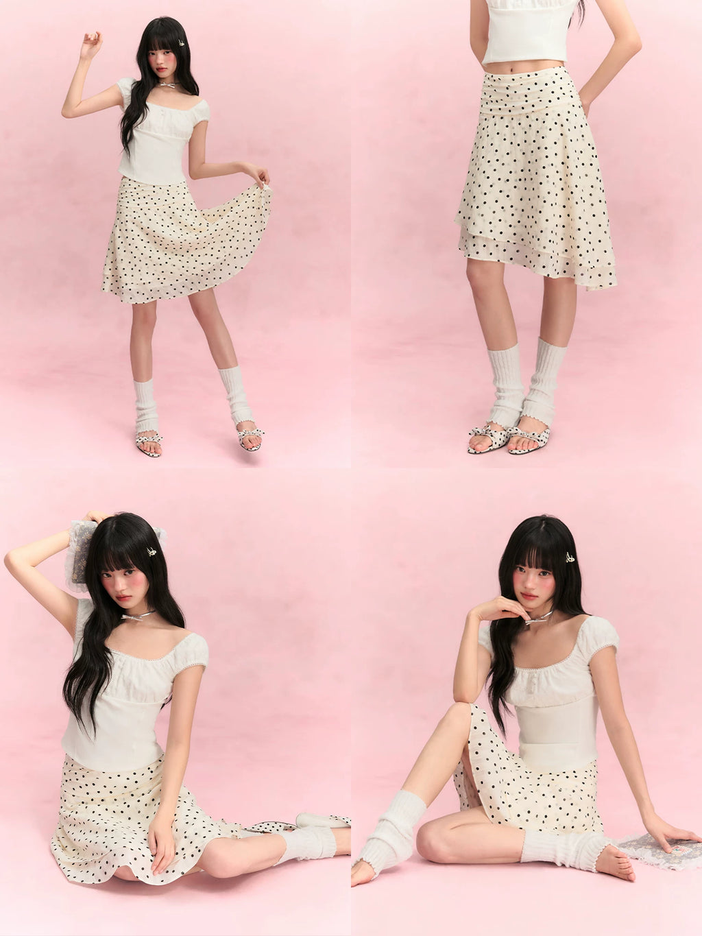 Asymmetric Hem Polka Dot Petite Midi Skirt