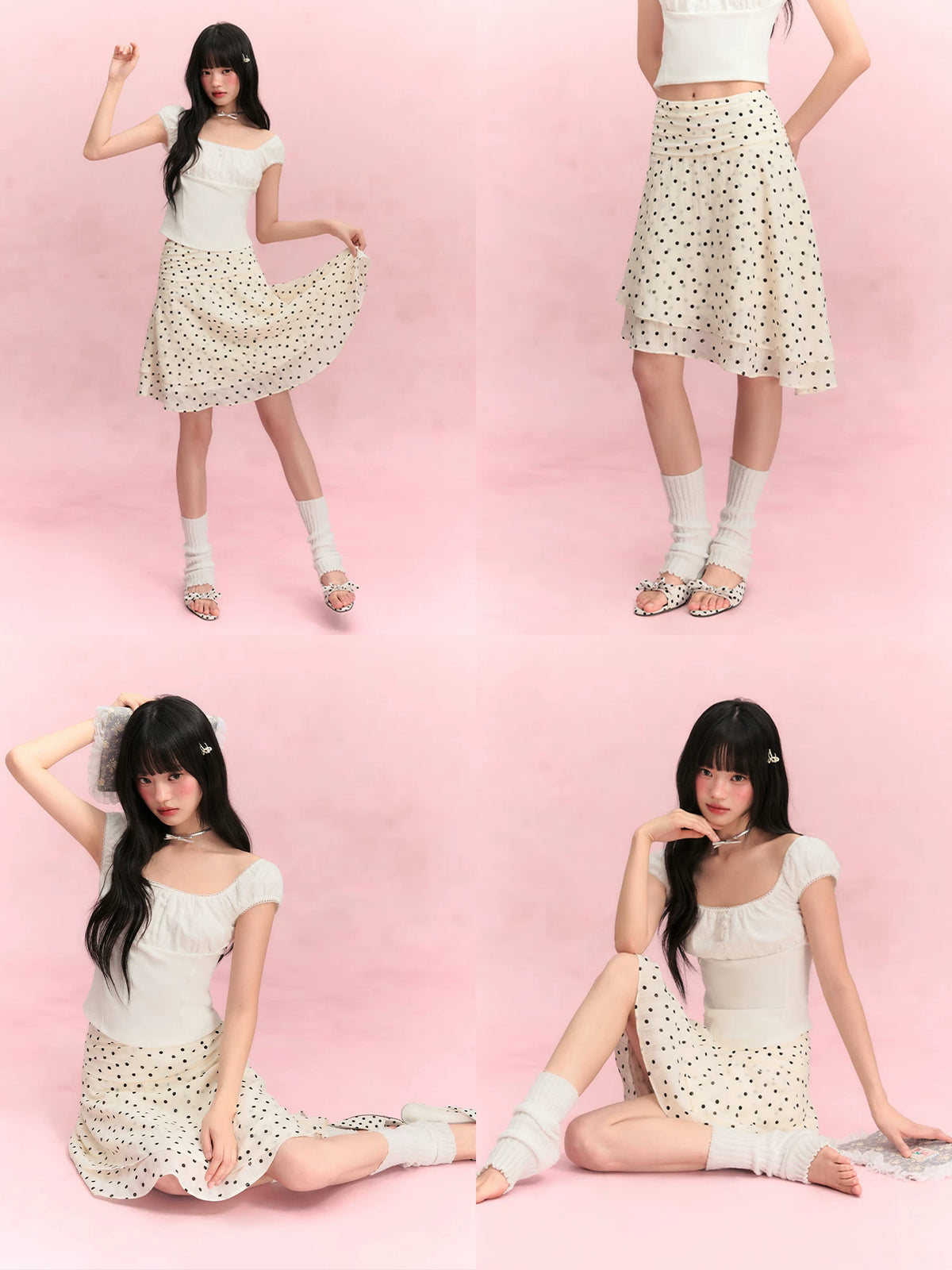 Asymmetric Hem Polka Dot Petite Midi Skirt