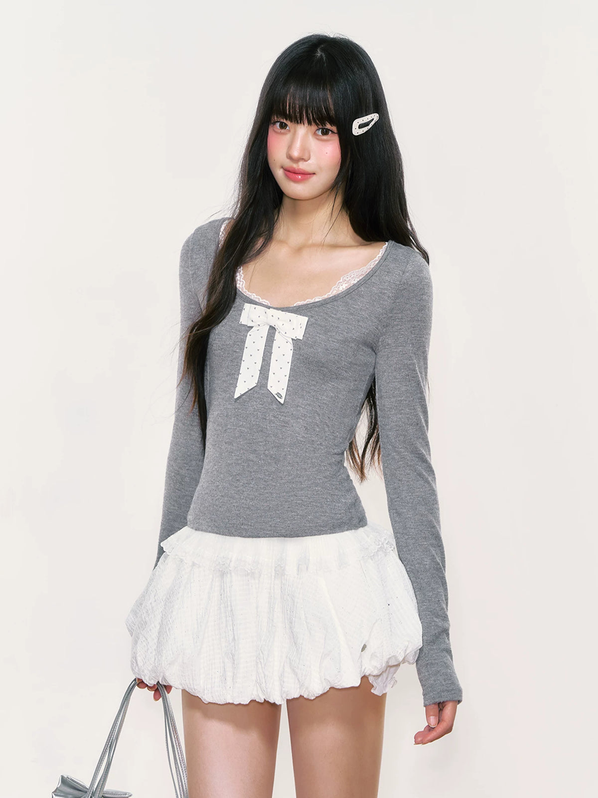 Bow Lace Long-Sleeve T-Shirt