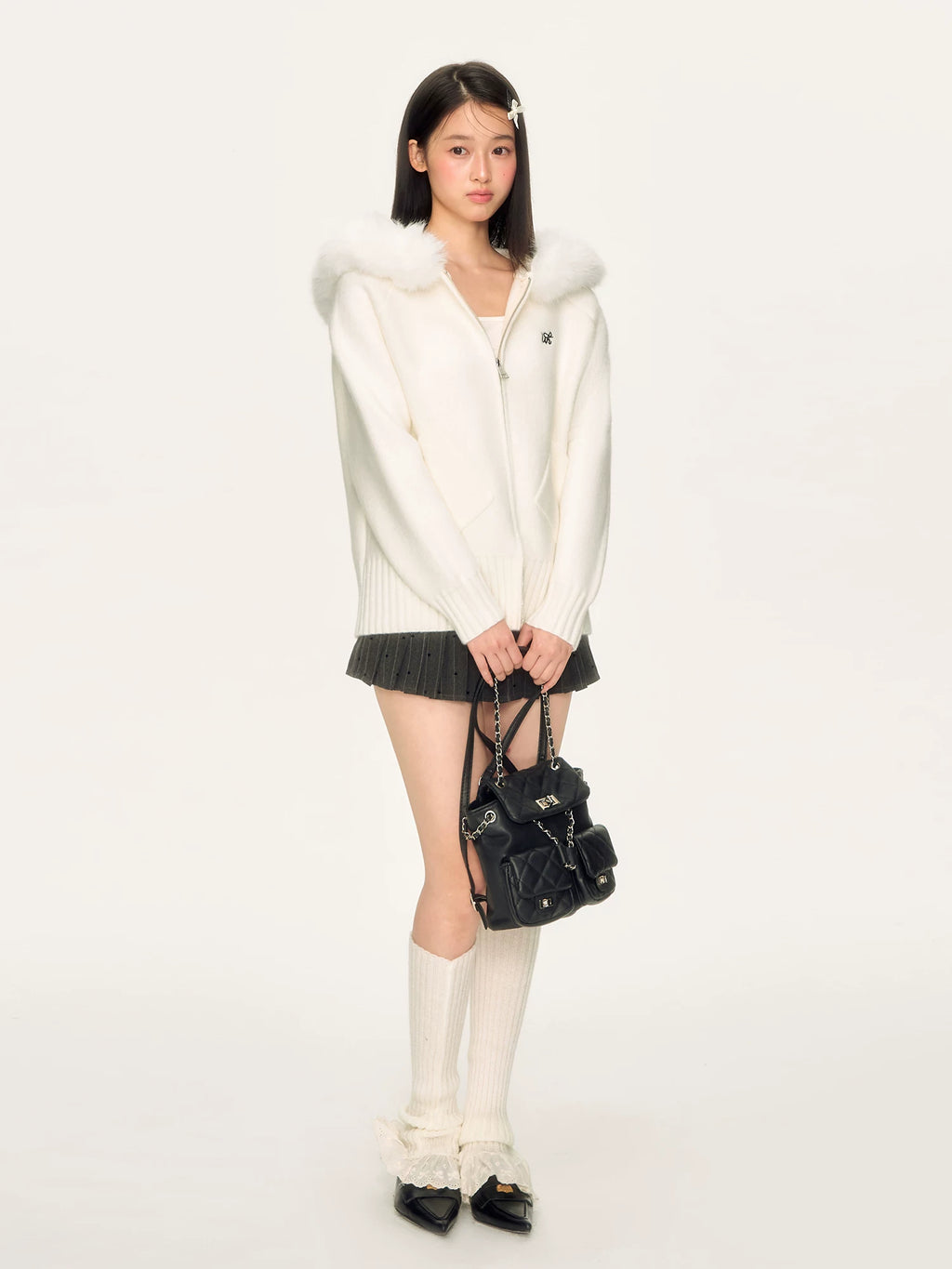 Hooded Fur Collar Knit Sweater Jacket