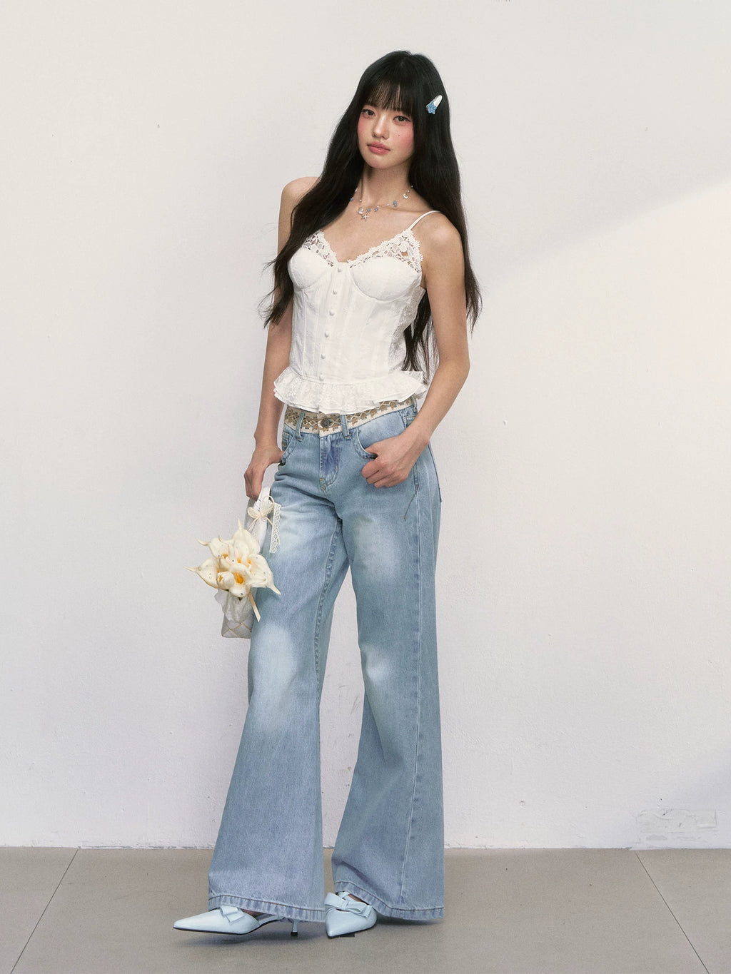 Lace Ruffle Corset Camisole Top