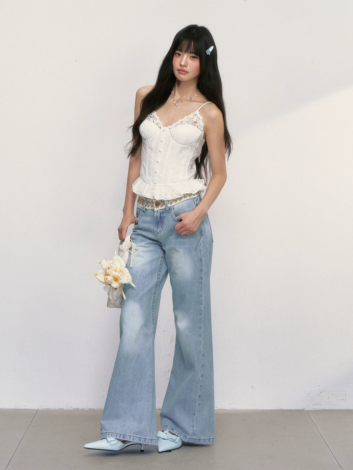 Lace Ruffle Corset Camisole Top