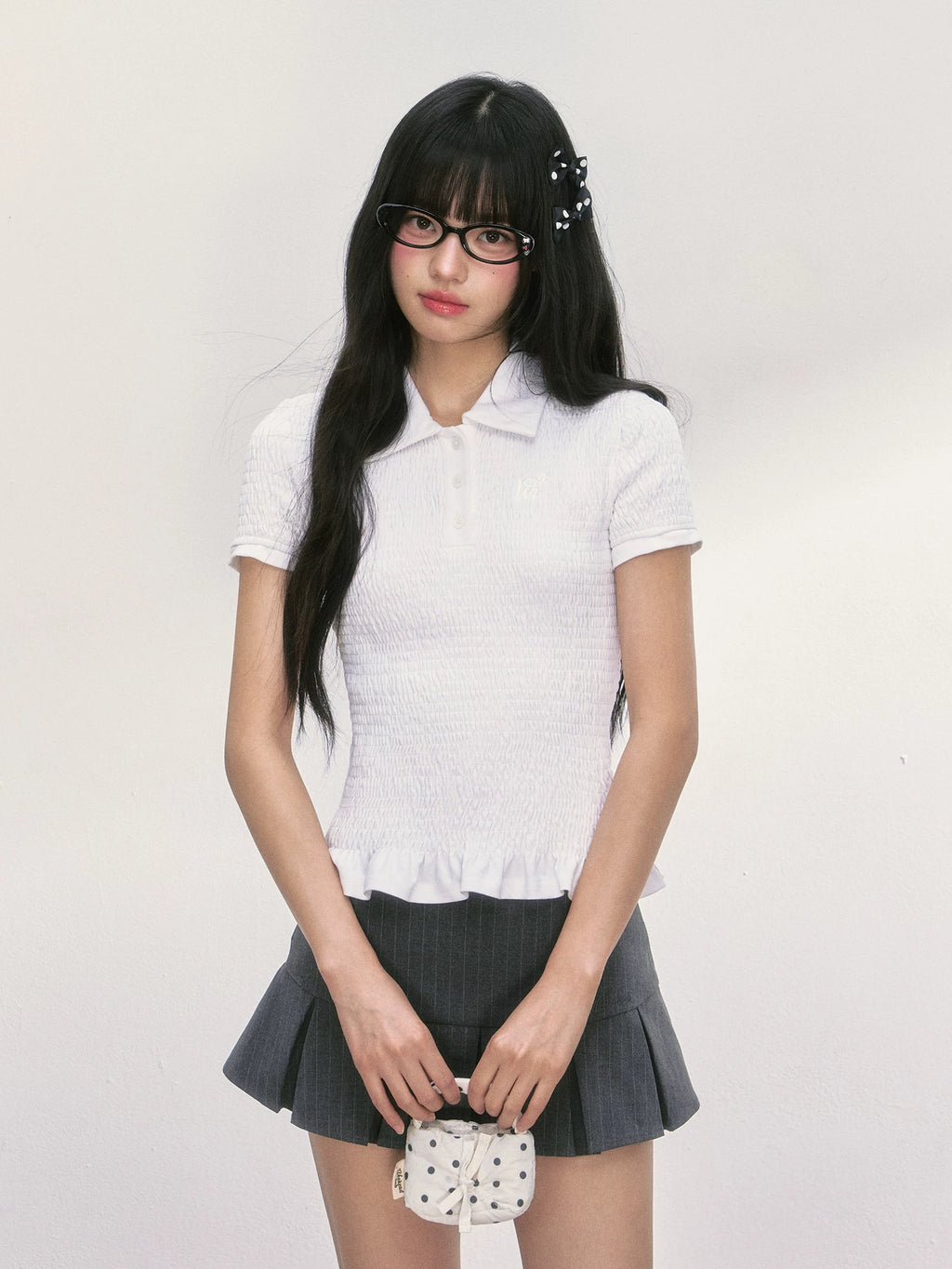 Slim-Fit Ruffle Short-Sleeve Polo Top