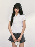 Slim-Fit Ruffle Short-Sleeve Polo Top