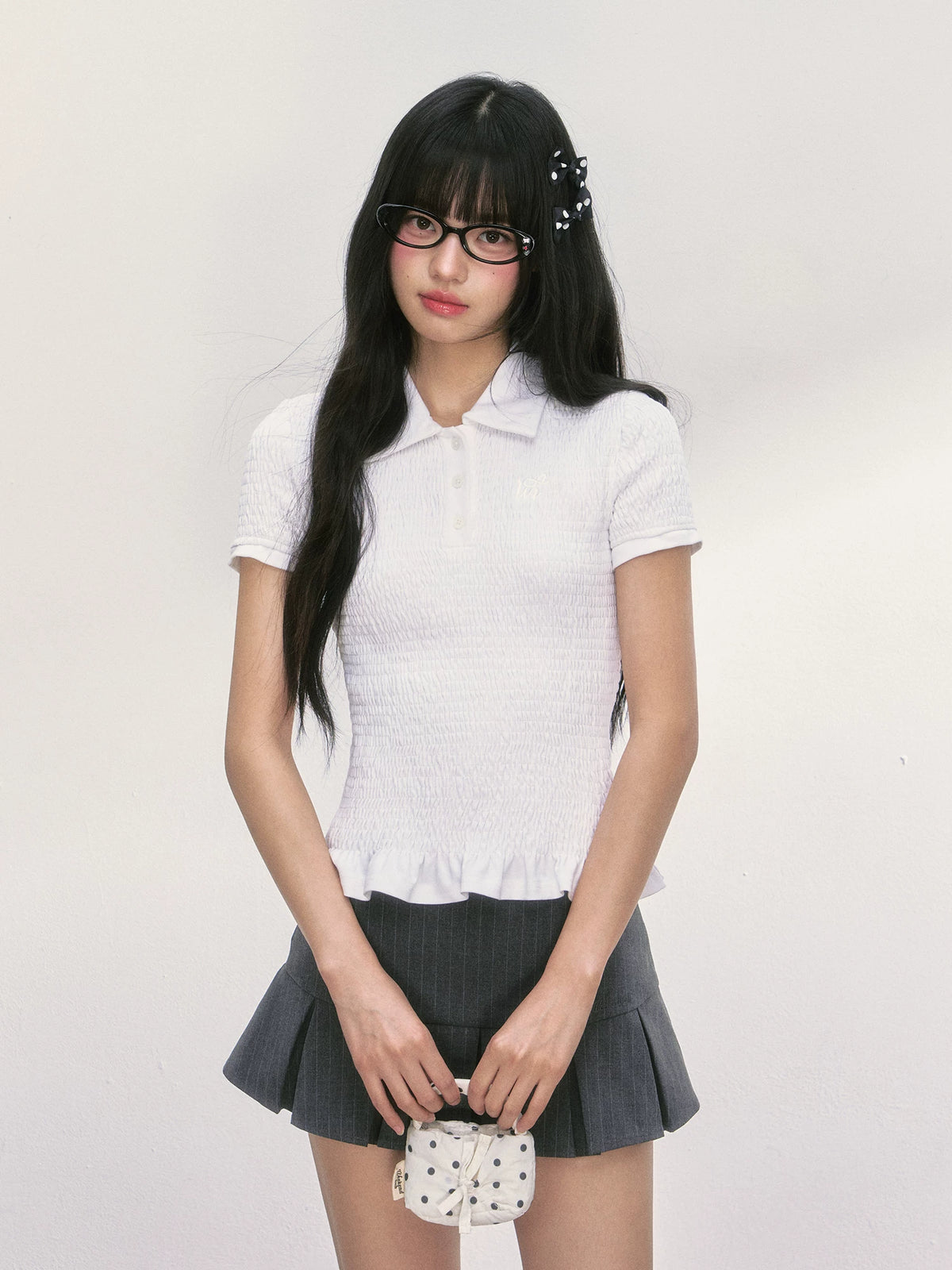 Slim-Fit Ruffle Short-Sleeve Polo Top