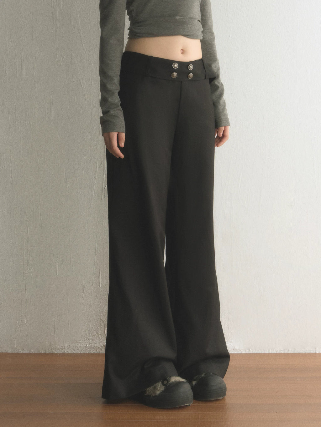 Retro High-Waisted Multi-Button Flared Pants