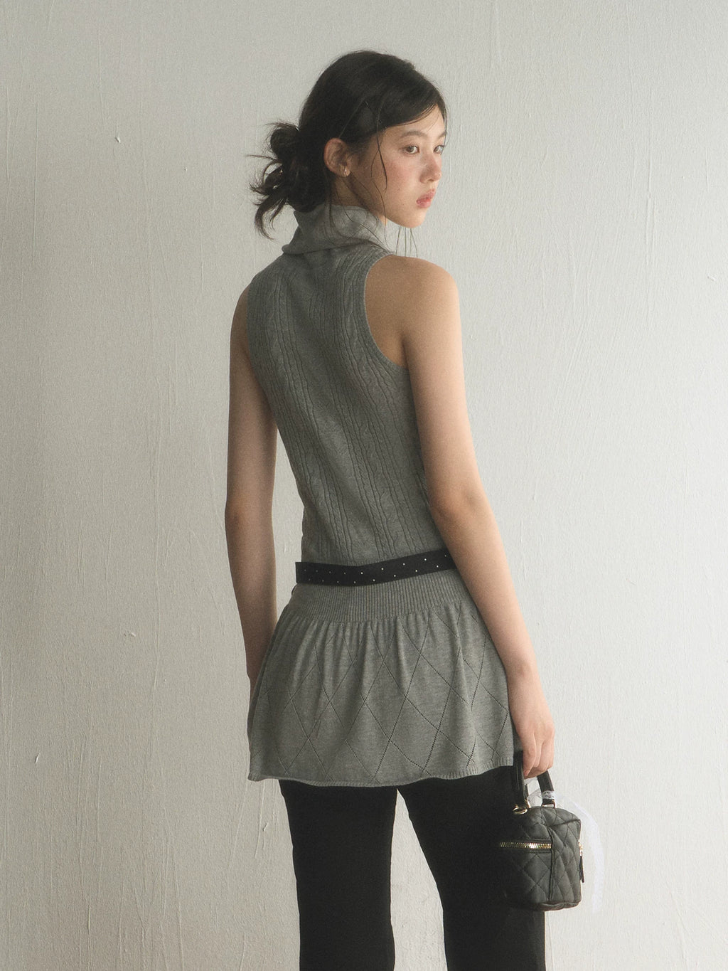 Retro High-Neck Knitted Mini Dress