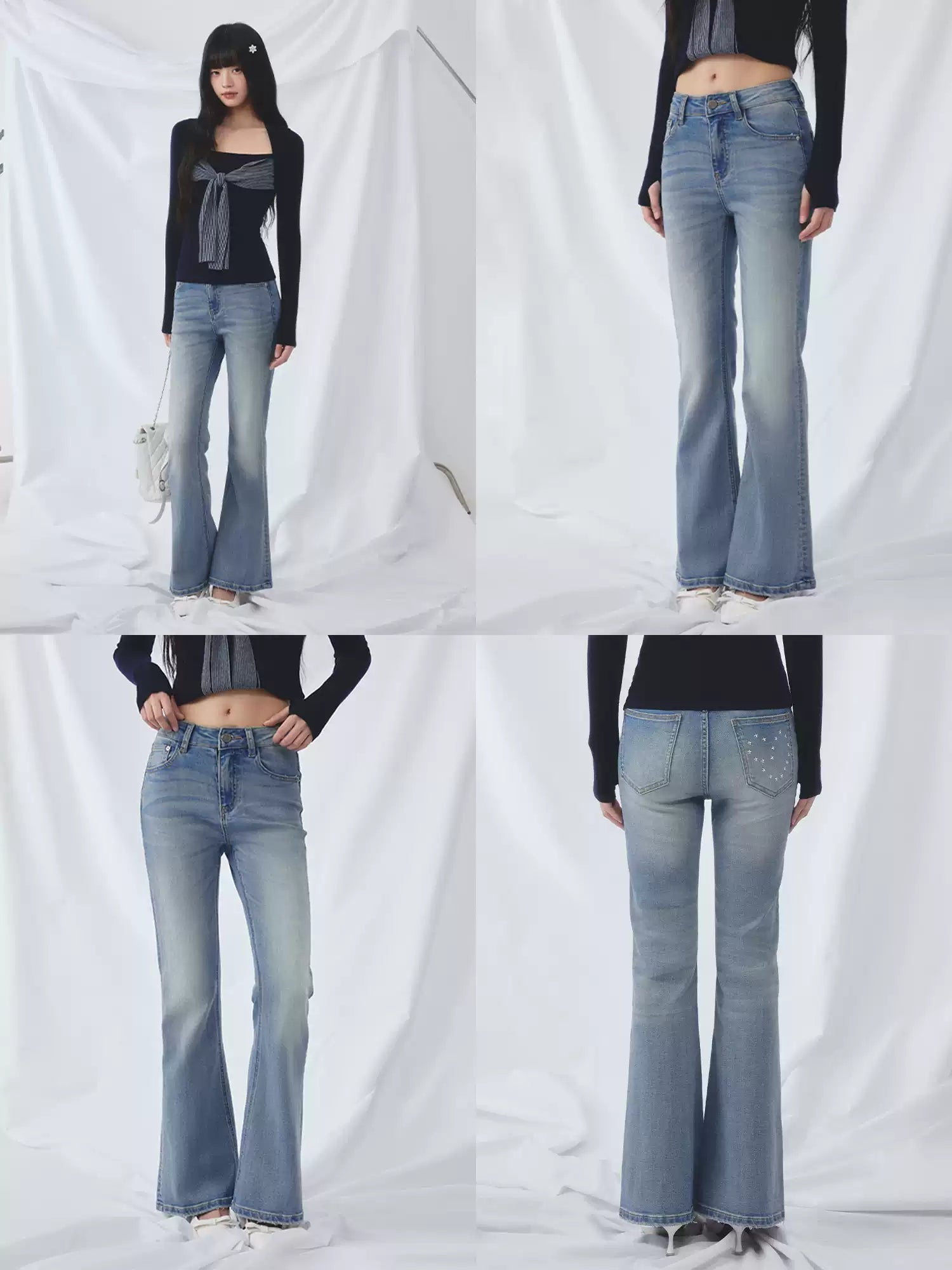 Rhinestone heart flared jeans