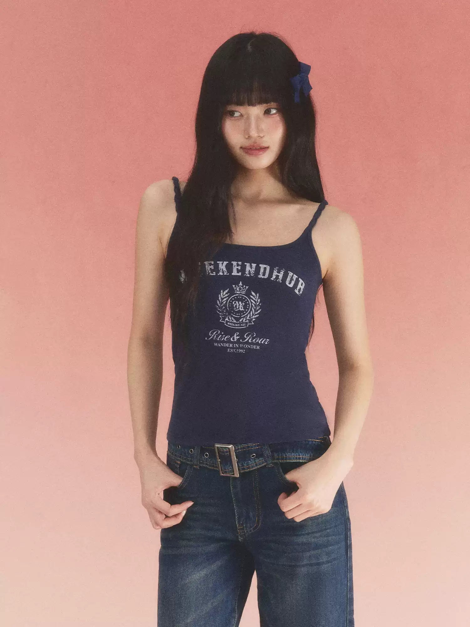 Logo print twisted strap camisole top