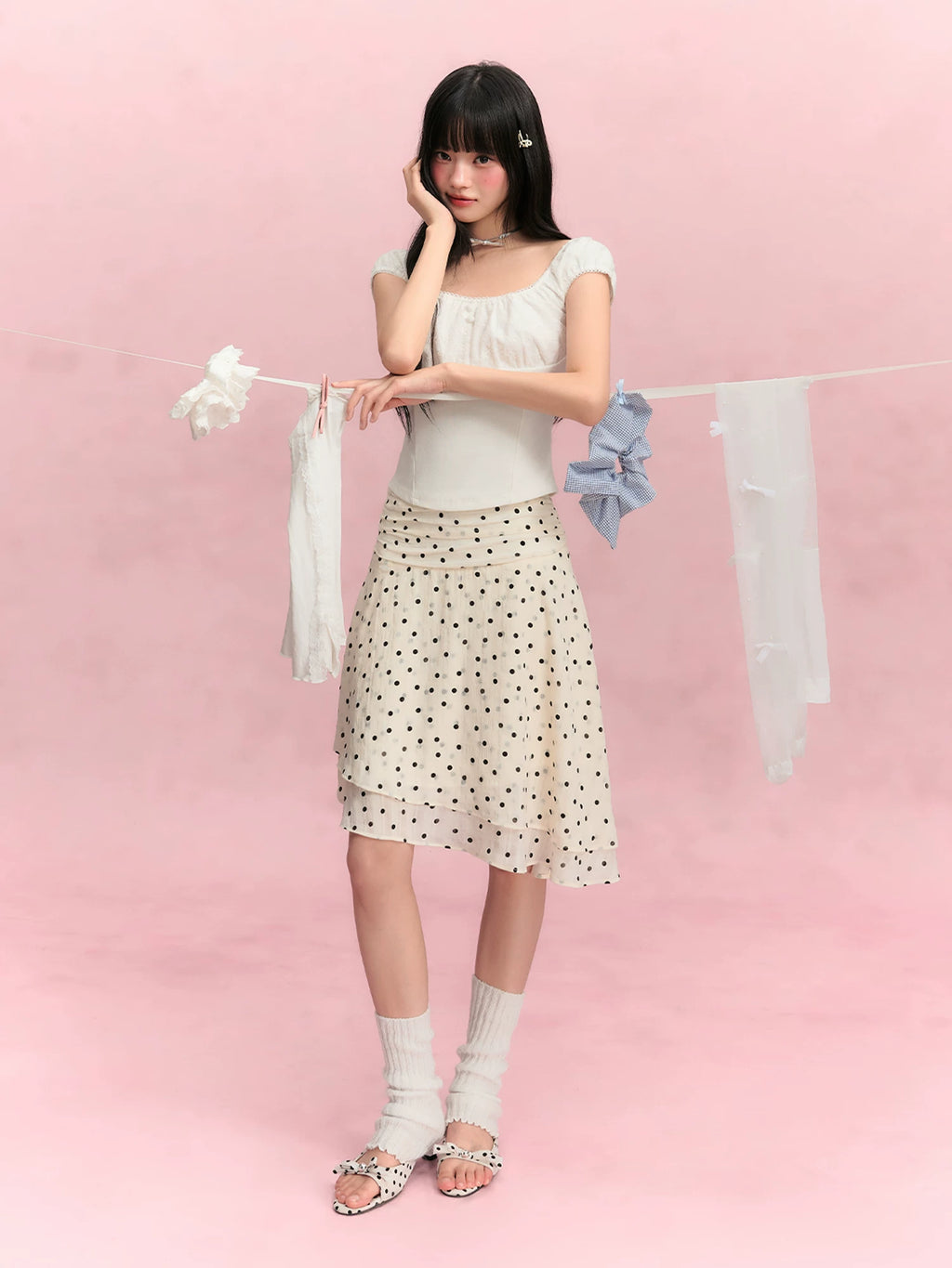 Asymmetric Hem Polka Dot Petite Midi Skirt
