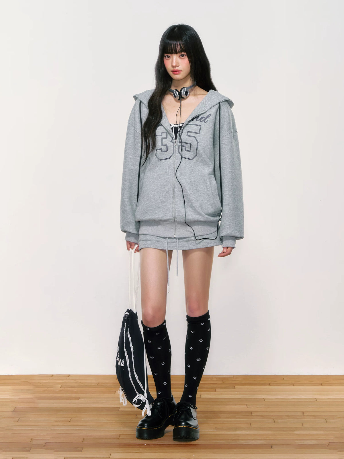 Retro Gray Sweatshirt A-Line Mini Skirt