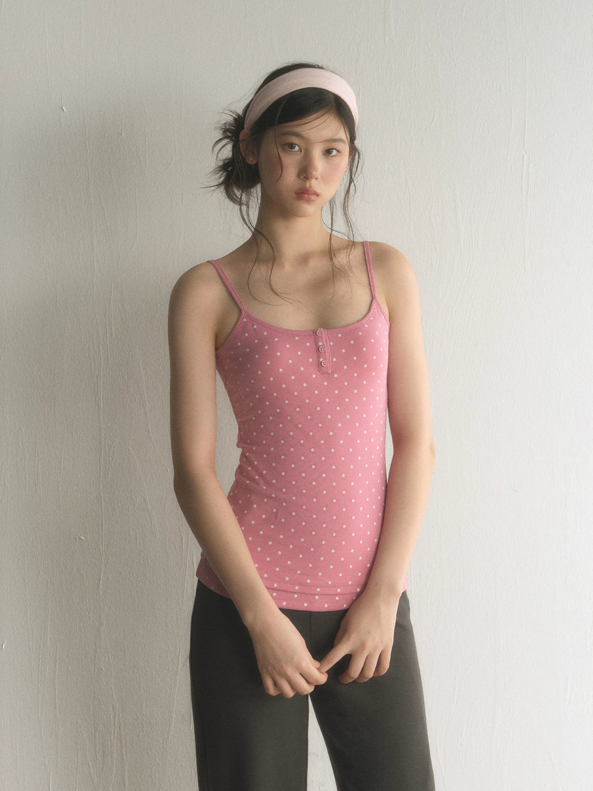 Pink Polka Dot Sleeveless Cami Top