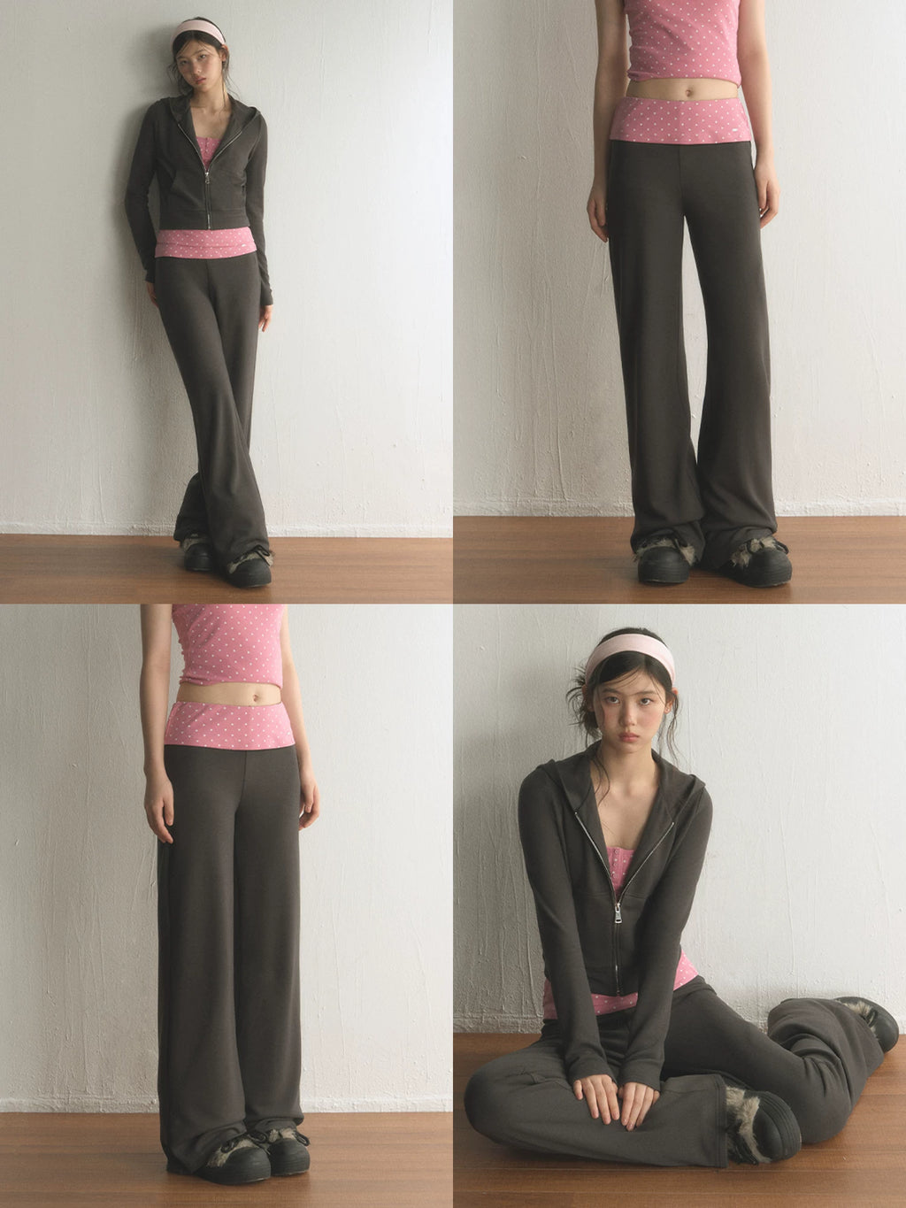 Color-Block Polka Dot High-Waisted Flared Pants