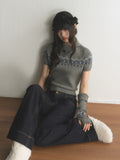 Retro Fair Isle Short-Sleeve Lapel Knit Top