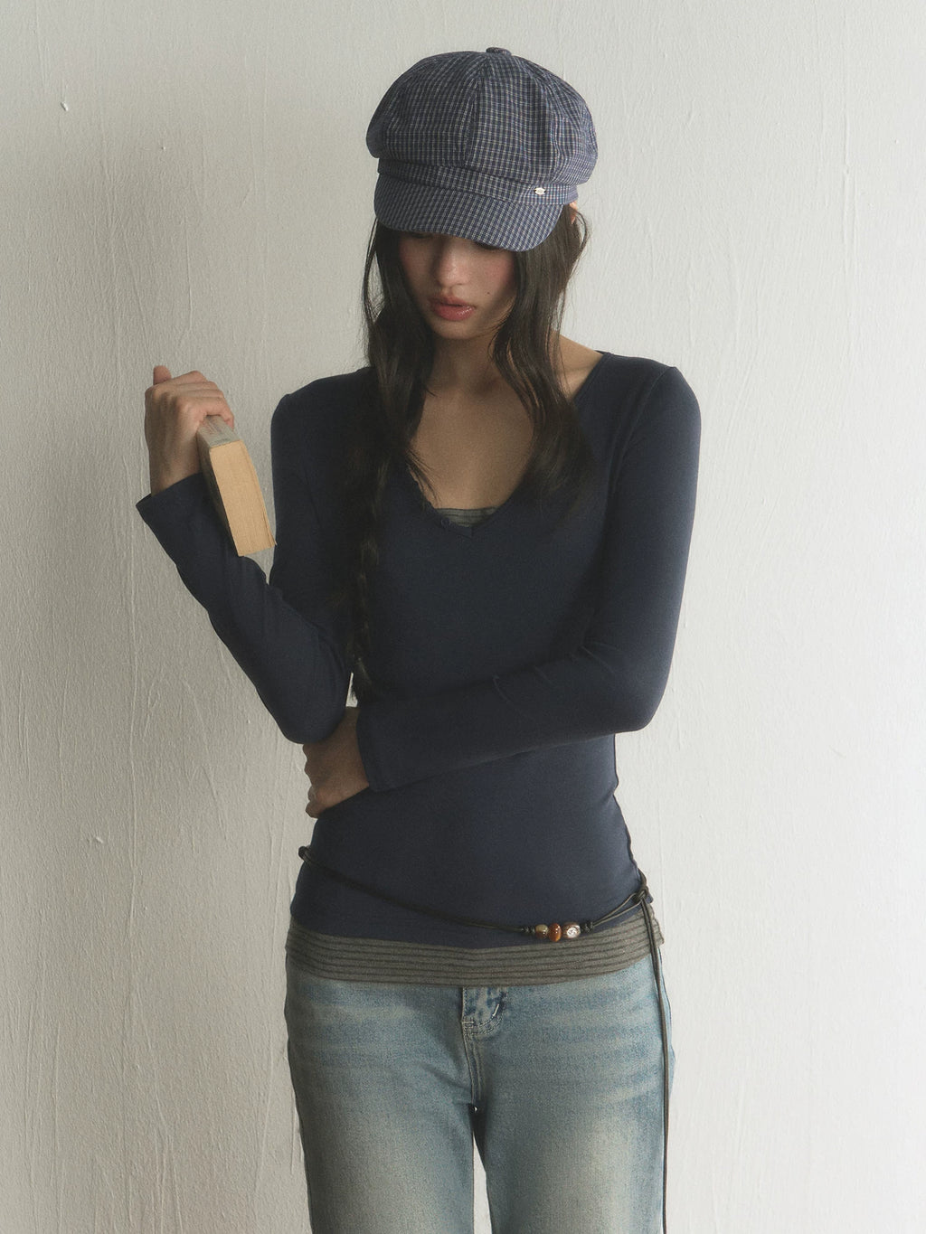 Korean Style V-Neck Long-Sleeve Two-Piece Tee
