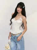 Lace Ruffle Corset Camisole Top