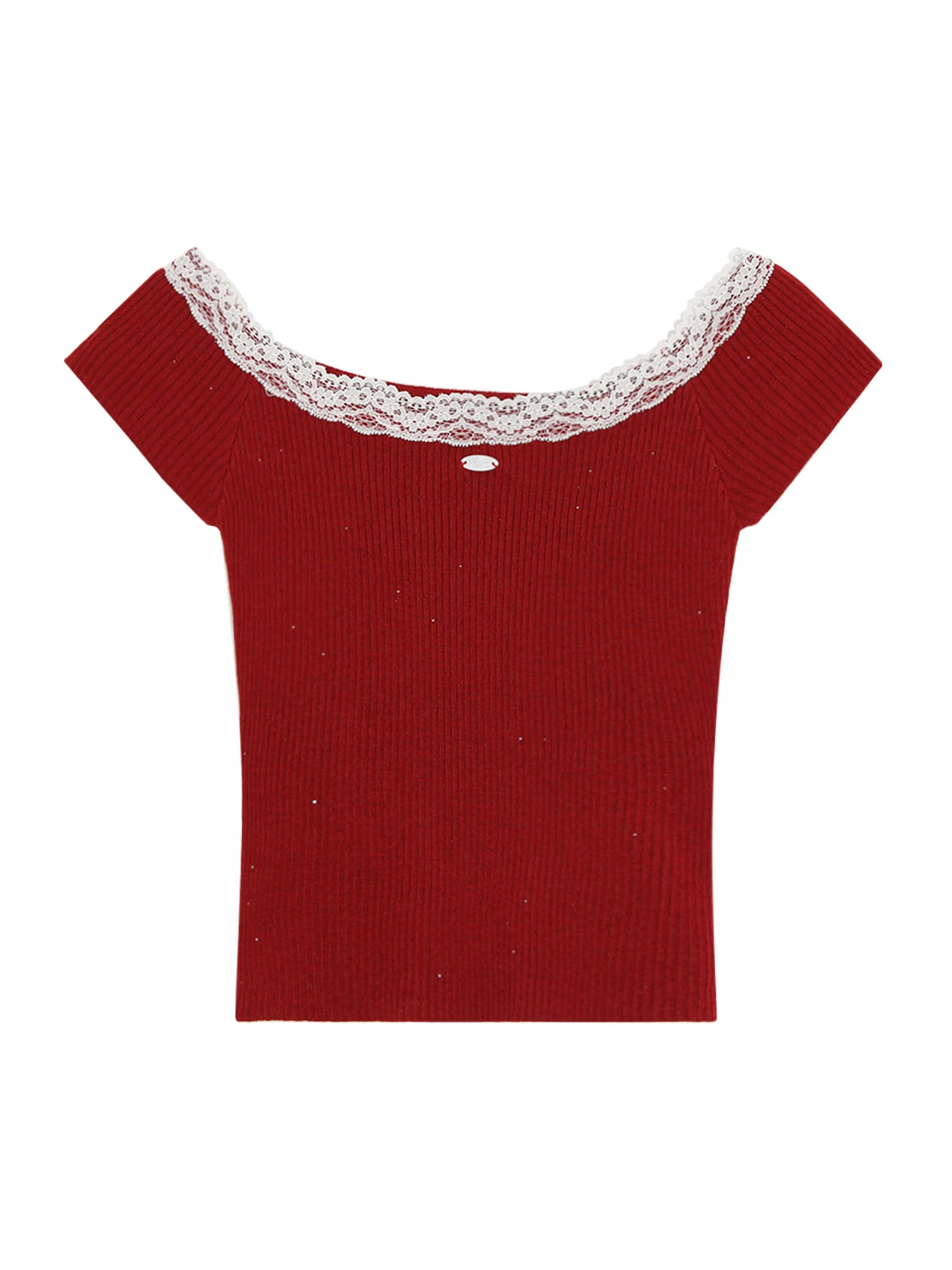 Red Off-Shoulder Lace Spliced Top