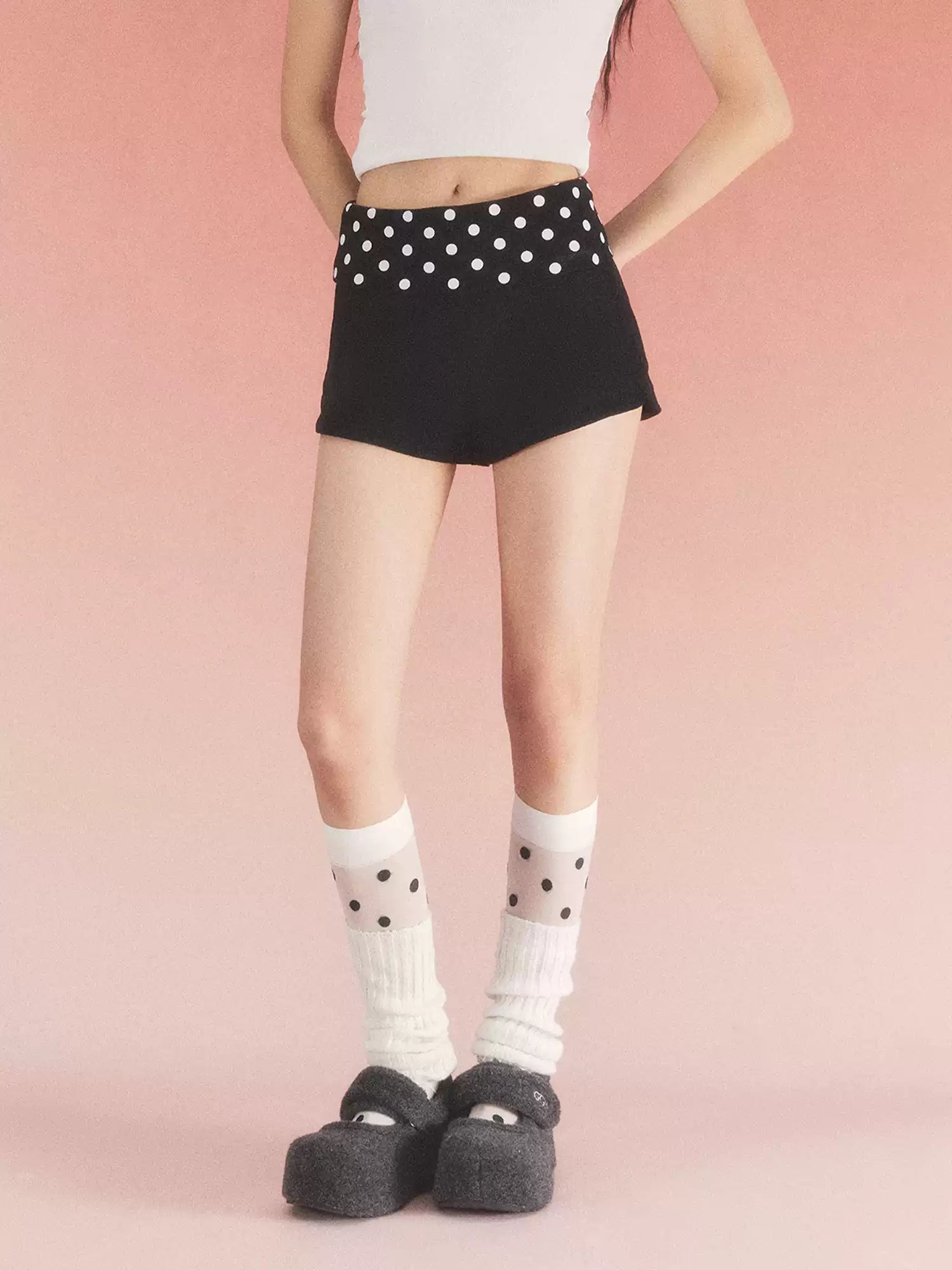 Vintage polka dot fold-over shorts