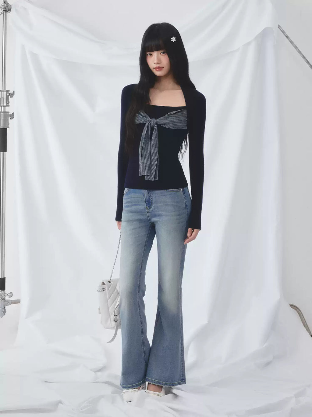 Rhinestone heart flared jeans