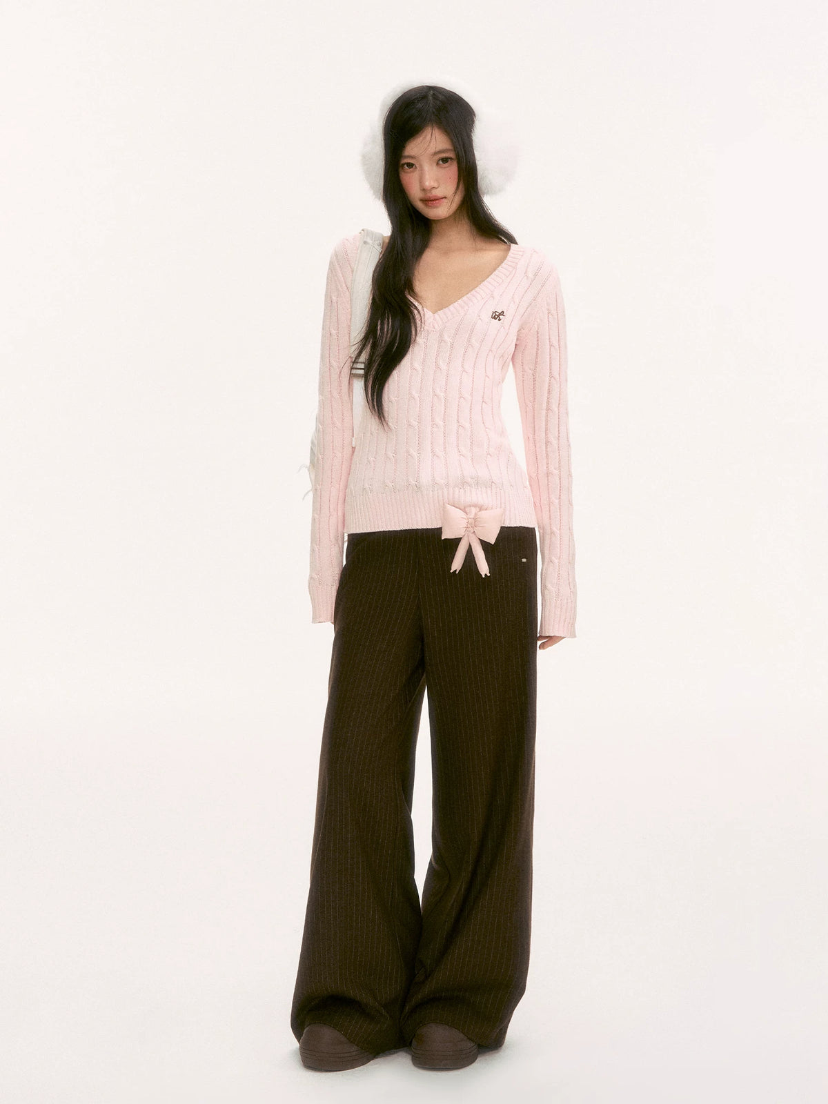 Soft Pink V-Neck Knit Sweater
