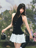 Slim-Fit Halter Neck Polka Dot Dress