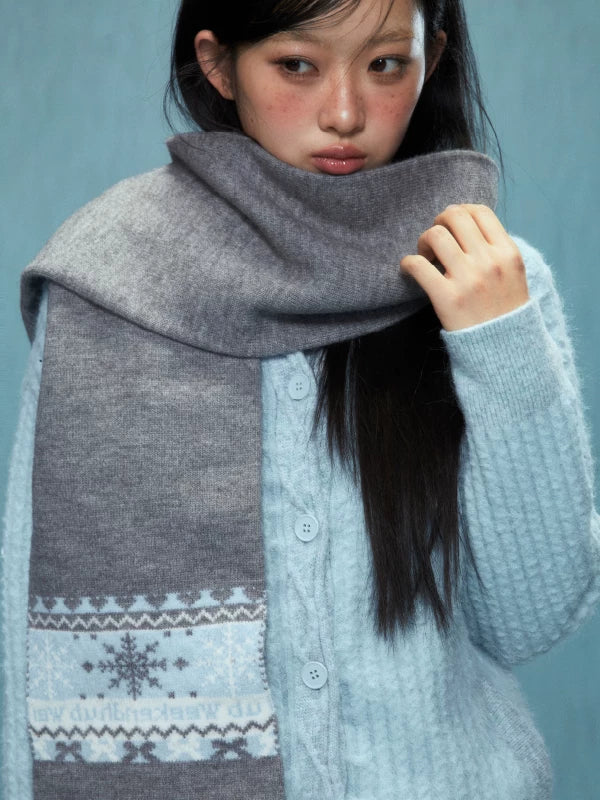 Soft Gray Cashmere Effect Korean-Style Scarf