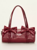 Double ribbon underarm shoulder bag in red
